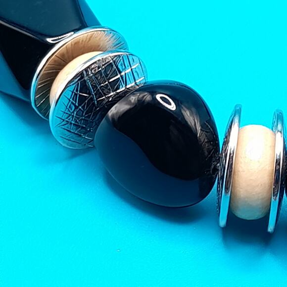 Chico's Chunky Black Beaded Necklace, Cream Silver Beads, 23" - Picture 8 of 11